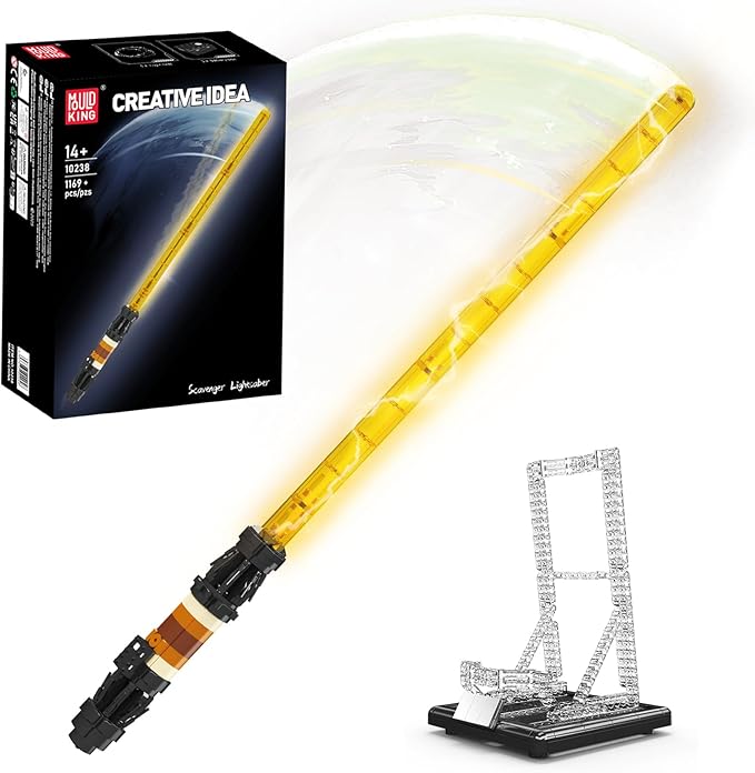 Mould King 10238 Lightsaber Building Set with Stand Rechargeable LED Light Sword for Adult Birthday Thanksgiving Xmas Toys Gift Halloween Cosplay (1169 Pieces)