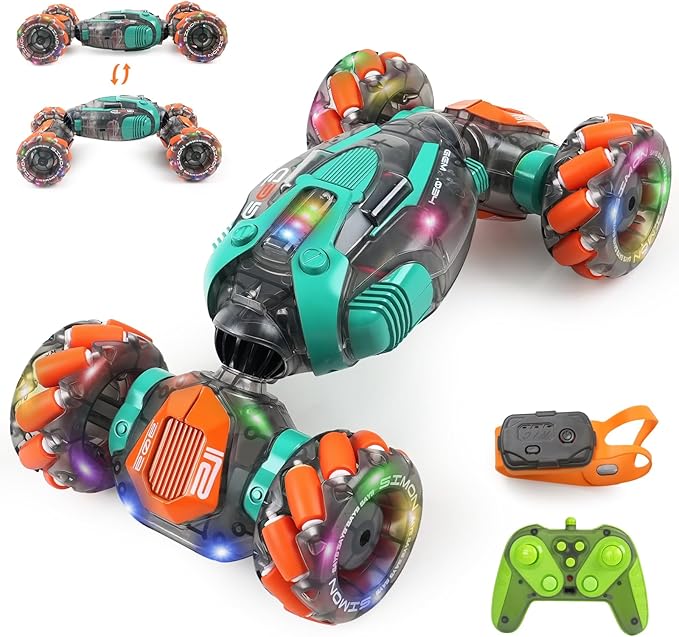 Gesture Sensing RC Stunt Car for Kids - 2.4Ghz Remote &amp Hand-Controlled Toy Birthday Gifts for Boys 6 7 8 9 10 11 12 Year Old Twist Off-Road Vehicle with Lights &amp Music