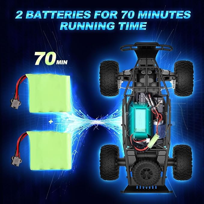 1:16 Scale Remote Control Car 2.4GHz High Speed 25 km/h Off-Road RC Car with Two Rechargeable Batteries &amp 70+ Min Playtime Remote Control Monster Truck for Kids Boys Girls and Adults