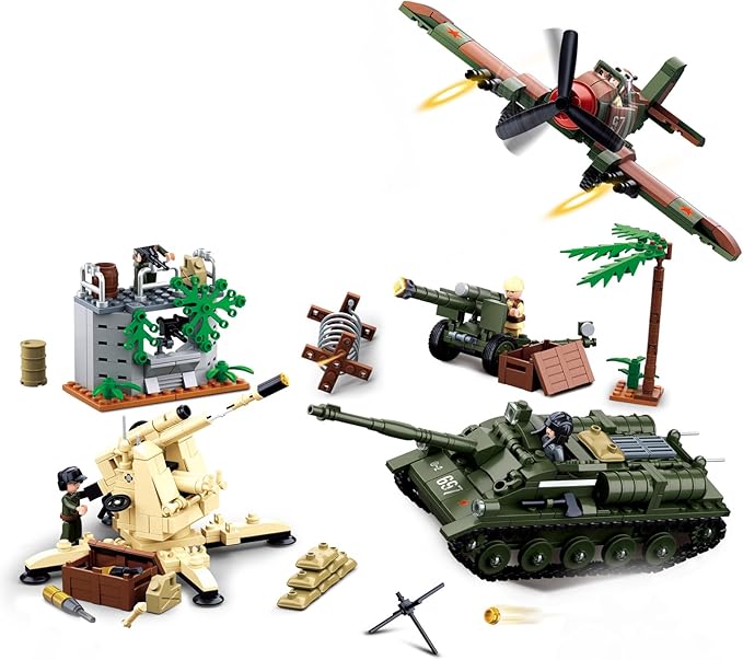 Military Base Building Set WW2 Army Model Kit with Tank Motorcycle Fighter 9 Soldier Minifigures Ideal Gifts for Adult Boys Aged 8 9 10 Compatible with Lego Military 988 PCS