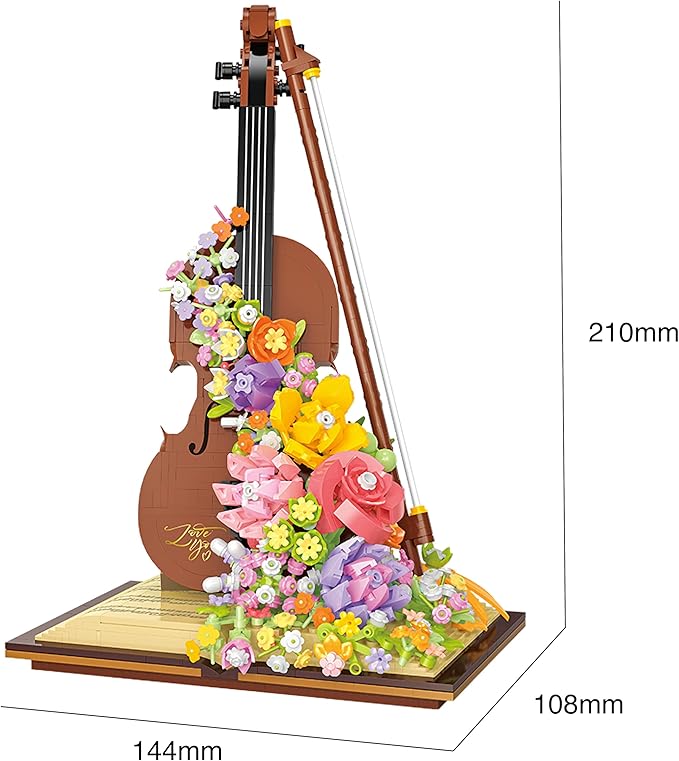 Flower Bouquet Violin Building Blocks Set 950PCS Music Instruments Bricks Set Gifts for Adults and Kids
