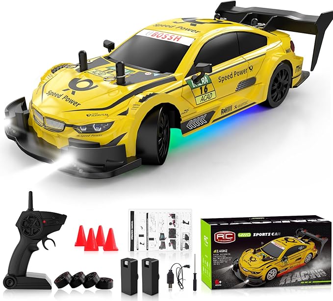 RC Drift Car 1/20 Scale 2.4GHz 4WD Remote Control Car with Led Lights 22KM/H High Speed Rechargeable Batteries Racing Sport Cars RC Cars for Kids Boys Girls Adults Gifts Birthday Christmas