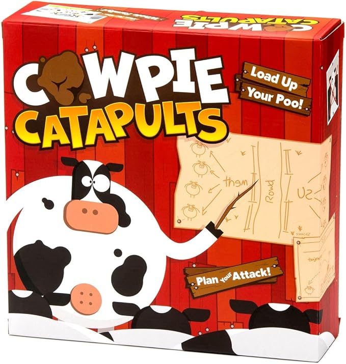 The Good Game Company Cowpie Catapults - Launch Poop with a Catapult to Knock Over Cows Last Moo Standing Wins Easy to Learn Cow Tipping Funny Kid Family Board Game Age 6+