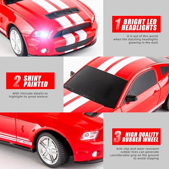 BDTCTK Remote Control 1/24 Ford Mustang Shelby GT500 RC Model Car Toys for 6+ Kids and Adults Red