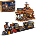 39117 Cowboy City Train Station Building Blocks with LED Lights 2640 PCS Western Railway Station &amp Steam Train Model Kit for Adults Wild West Architecture