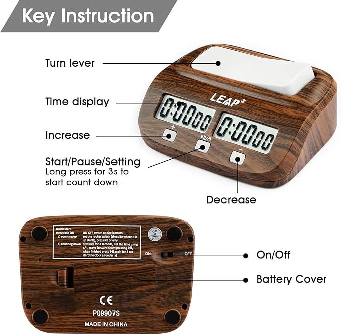 LEAP Chess Clock Digital Chess Timer Professional for Board Games Timer with Alarm Function (Official Store) Wood Appearance