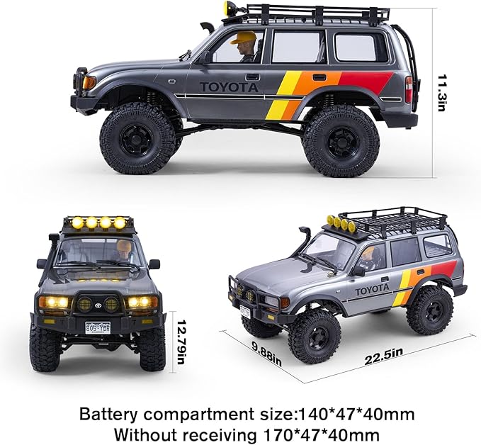 FMS 1/10 LC80 RC Crawler FCX10 Toyota RC Rock Crawler with Lighting Hobby Grade Offroad RC Car for Adults RS Need to Complete (Grey)