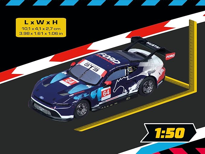 Carrera Hybrid Racing Car Ford Mustang GT3 Ford Performance No.64 1:50 Scale Front and Rear Lights USB-C Rechargeable RC Additional Vehicle
