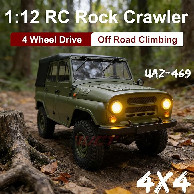 YUCT WPL C94 RC Crawler - 4x4 1/12 Military RC Truck 2.4GhZ Off-Road Vehicle with Two Batteries &amp Metal Drive Shaft (Green)
