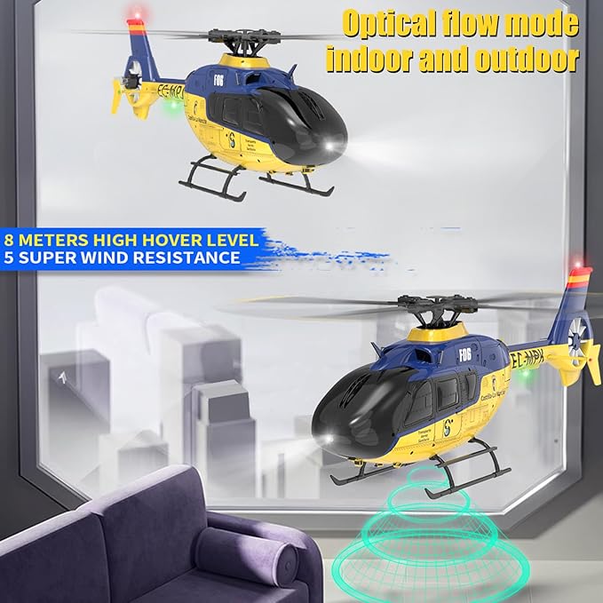 F06 Remote Control Helicopter 6-Axis Gyro RC Helicopter with Brushless Motors Altitude Hold Optical Flow Positioning Function and LED Lights 2.4GHz Mini Aircraft Toy for Teens Adults