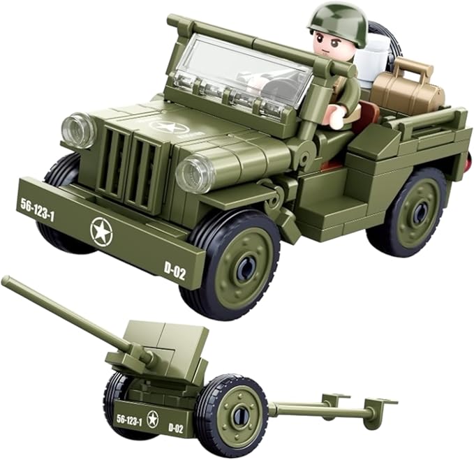 General Jim's WW2 Landing Craft Higgins Boat Building Blocks Set – 325 Pieces with Military Jeep &amp Rotating Figures – Compatible with All Major Brick Brands – Historical WW2 Model Set