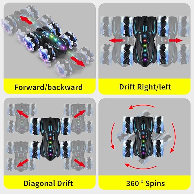 Upgraged Gesture Sensing RC Stunt Car with Lights &amp Music Hand Gesture Remote Control car Toy with 360° Spins Gesture RC Spray Car Birthday Toys Gifts for 6 7 8 9 10 Year Old Boys