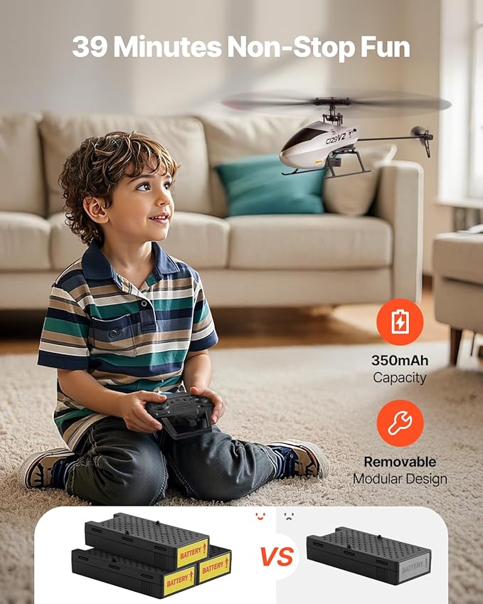VEVOR RC Helicopter 2.4GHz Single Propeller Remote Control Helicopter with Gyro 4-Channel RC Airplane for Beginner 39 Min Flight Time One-Key Takeoff/Landing Toys for Kids Ages 8 and up