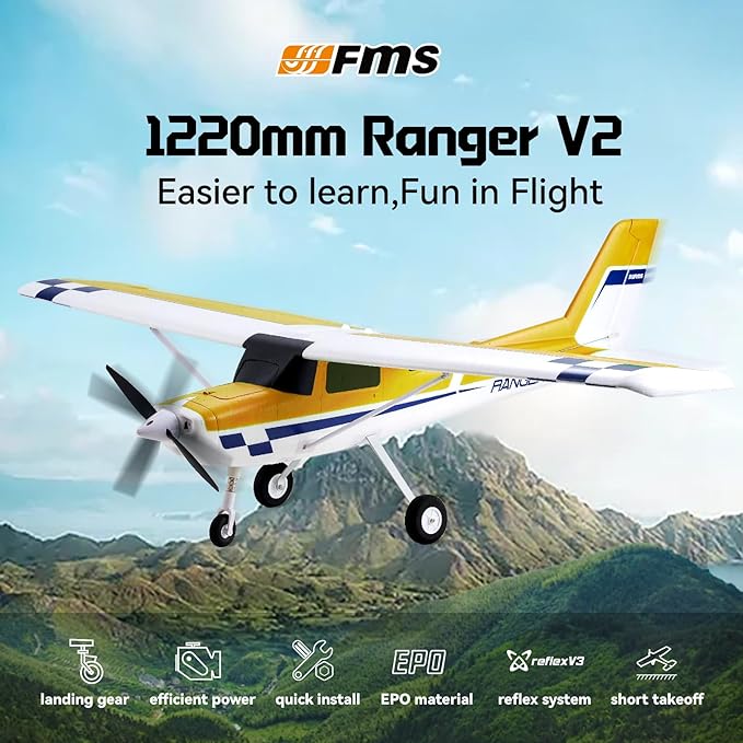 Fms Rc Planes for Adults Beginners 1220mm Ranger Remote Control Airplane with Reflex Yellow Hobby Rc Airplanes PNP
