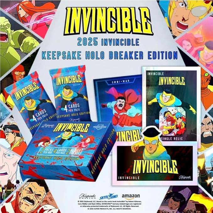 2025 Invincible Season 1 Keepsake Holo Breaker Box Breakers Edition 2 Packs Per Box Holo Mirror Cards Relics Case-Based Inserts 600-Card Checklist