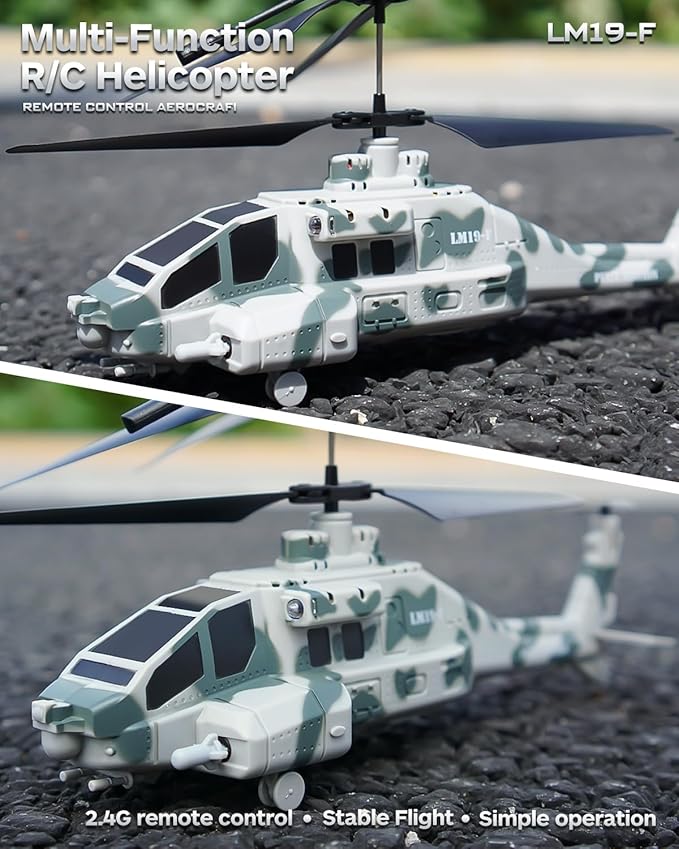 RC Helicopter with 10 Missiles 2.4GHz LM19-F Army Remote Control Helicopter Military Helicopter for Beginners and Adults LED Lights Altitude Hold One-Key Take Off Indoor Friendly