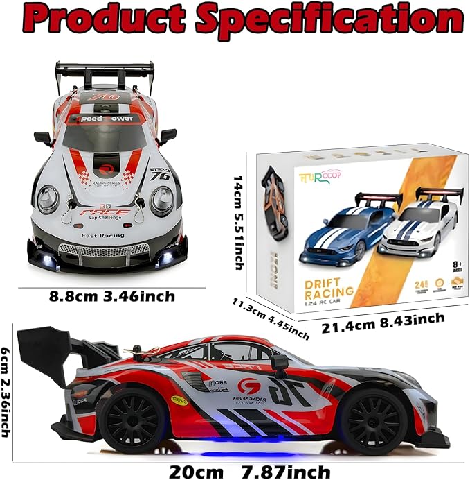 RC Drift Car 1:24 2.4GHz with LED Light Race Car Toys for Boy Girl 8-12 Years Old Speed Adjustable 25Km/HHigh Speed RC Racing Cars Perfect Toy Gift for Boys &amp Girls