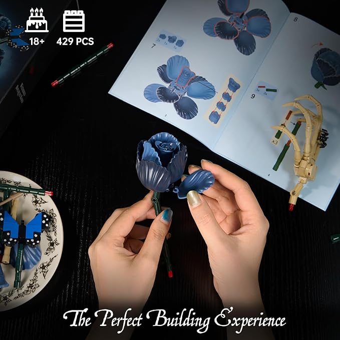 Corpse Emily Bouquet Roses Building Set Gothic Floral Flower Model Set for Dark Romancet Compatible with Lego Withered Flower Building ToysValentine's Day Gifts for Women Adults Fans (429 PCS)