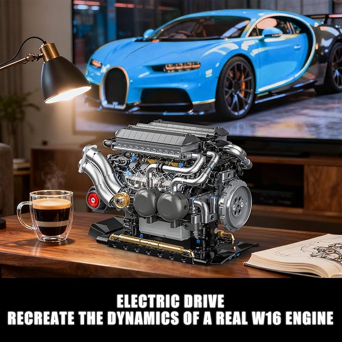 W16 Engine Building Blocks Set for Adults STEM Mini 16-Cylinder Engine Model Kit That Runs Compatible with Lego Car DIY Physical Science Experiment Toy for Teens Boys 8-14+ (801 PCS)
