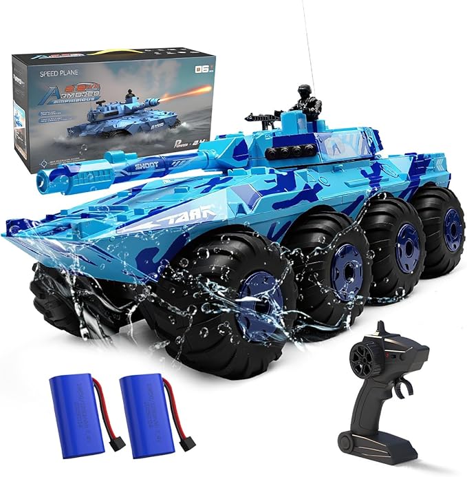 RC Tank Amphibious IFV Remote Control Truck Toy for Kids 5-12 40+ Min Playtime 2.4Ghz Waterproof Off-Road Crawler with Manually Rotating Turret (Blue Camouflage)