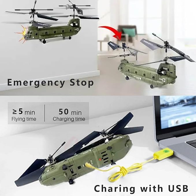Remote Control Helicopter S026H Military Transport RC Helicopters with Altitude Hold One Key Take Off/Landing LED Light Low Battery Reminder Gyro RC Army Helicopter for Beginners