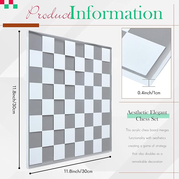 Acrylic Chess Set 11. 8 x 11. 8 Inch Large Modern Acrylic Checkers Set Table Game Board for Adults