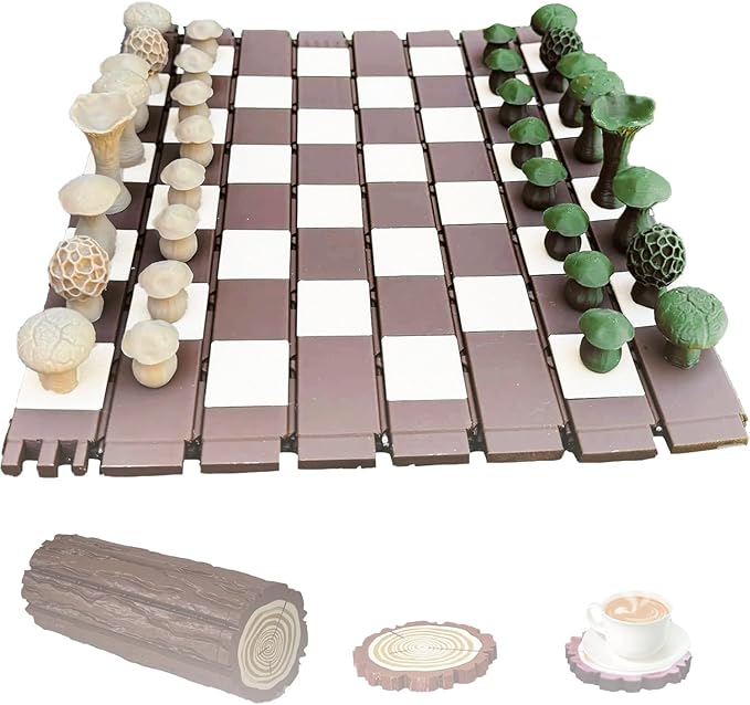 Magnetic Forest Mushrooms Chess Forest Chess Set Log and Mushroom Chess Board Game with Acorn Piece Checkers Magnetic Chess Game 3D Printed Portable Chess Sets for Adults