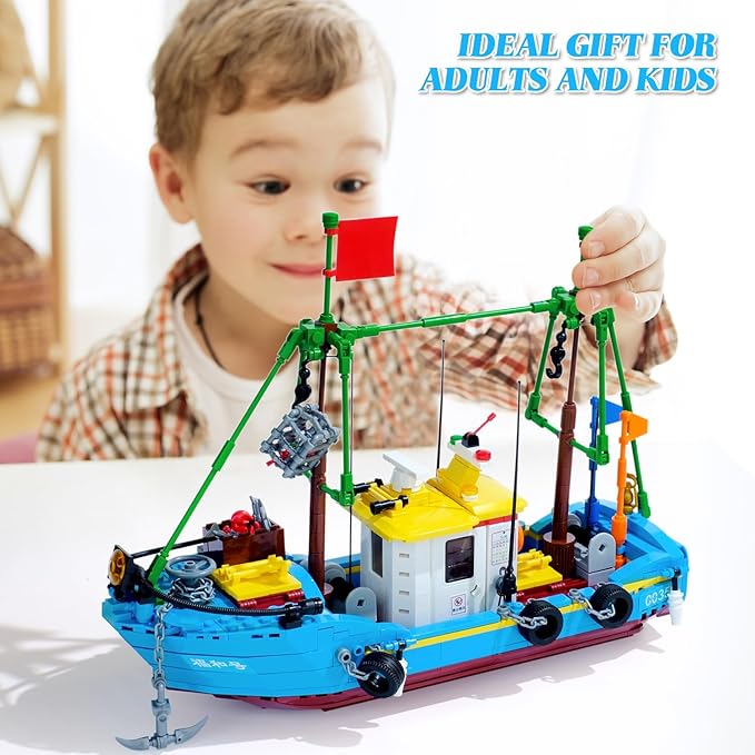 Fishing Boat Building Blocks Sets Pirate Ship Sea Fishing Building Block Toy Set Collection Show Creative Gifts Toys for Boys and Girl Ages 6-12 Years Old and up 645 PCS