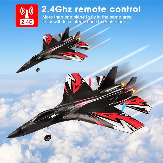 New Upgrade SU27 RC Airplane Remote Control Fighter Toys 2.4GHz 6-axis Gyro Stabilizer RTF Glider Aircraft Plane with 2 Batteries Easy to Fly Outdoor Toy for Adults Kids Beginners Boys