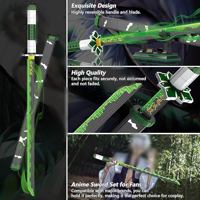HIGH GODO Demon Anime Sword Building Set 39in Sanemi Sword Building Block with Scabbard and Stand Anime Katana Sword Set Collectible Gifts Toys for Adults Teens 14+ (710 PCS)