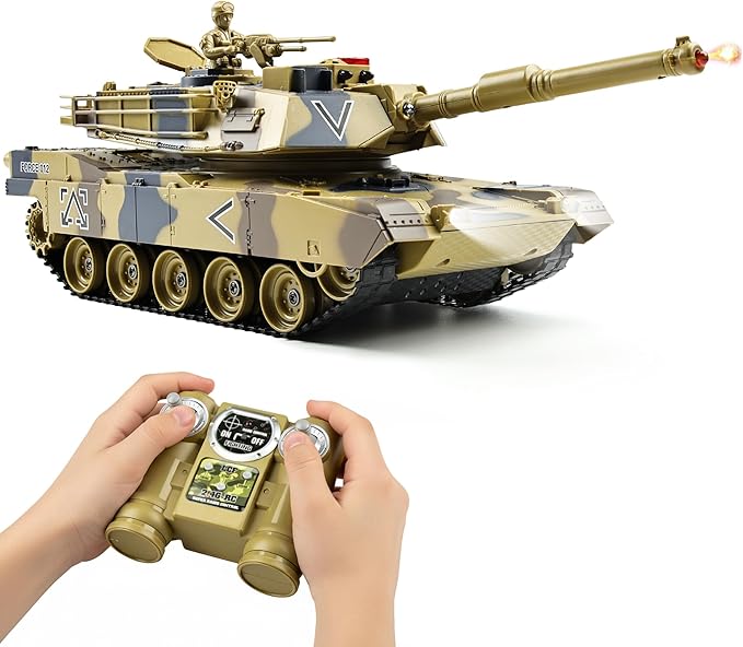 KAIM 1/24 RC TankRemote Control Tank for Boys with Smoke Lights &amp Sounds2.4GHz US M1A2 Abrams Army ModelMilitary Toys Gift for Kids Ages 6+
