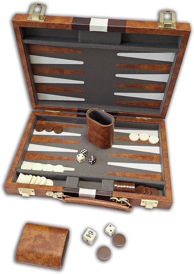 CHH 18 Brown and White Backgammon Set