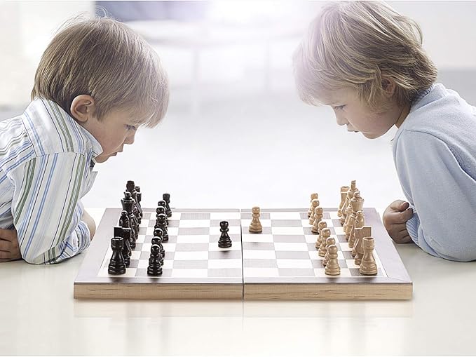 AMEROUS Chess Set 15x15 Folding Magnetic Wooden Standard Chess Game Board Set with Wooden Crafted Pieces and Chessmen Storage Slots