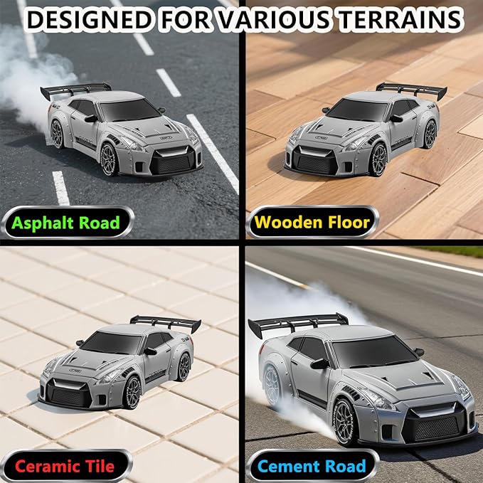 RC Drift Car 1:24 Scale Remote Control Vehicle with LED LightsDrifting Tires＆Two Batteries Racing Sports Toy Idea Gift for Adults Boys Girls and Kids Galactic Silver