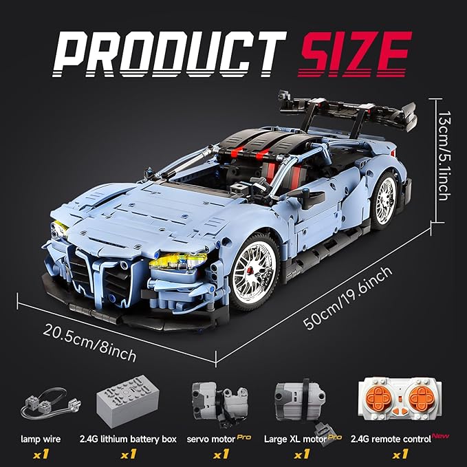 Remote Control Car Building Kit 1:10 M4 Champion Racing Car Building Blocks and Challenge Construction Toys Gift for Technical Enthusiasts Adults&ampBoys Age 14+ with Motors Light Battery (2280PCS