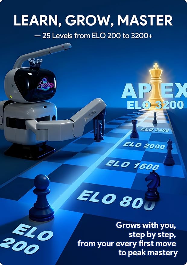 SenseRobot AI Chess Robot with Robotic Arm Electronic Chess Board for Kids &amp Adults 25 AI Levels 1200+ Exercises Voice Coaching Lichess Integration Wi-Fi OTA Updates