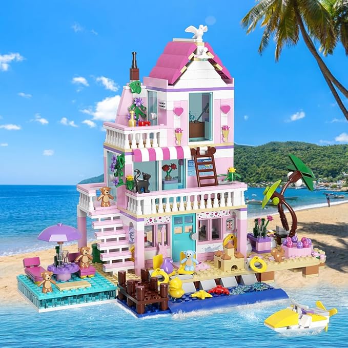 MindBox Girls Seaside Villa Building Blocks812pcs Beach House Building Toys for Kids Age 8+Mini Brick