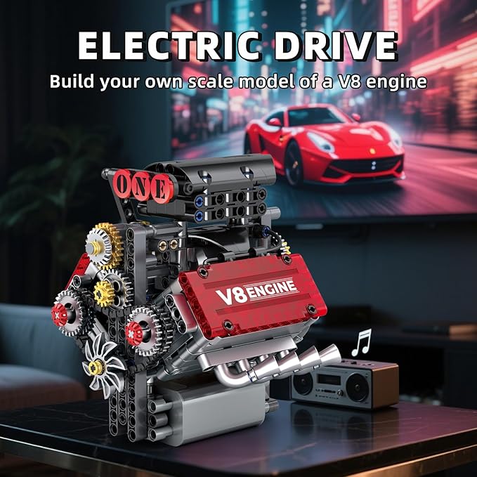 V8 Engine Building SetV8 Engine Model kit that RunBuild Your Own STEM Mini V8 Model Engine Kit with Battery and Motor8-Cylinder Car Engine Building Engineering Toys for Kids Adults(478PCS)