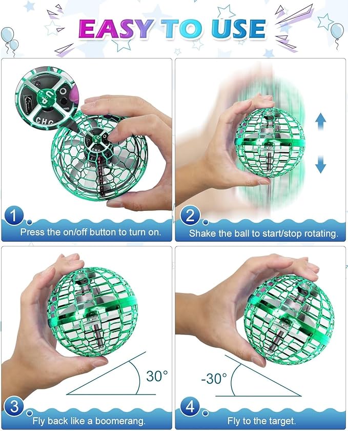 ATHLERIA Green Magic Flying Orb Ball with LightsCool Stuff Gadgets Christmas Birthday Gift Ideas for Boy Girl Teen 6 7 8 9 10+ YearIndoor Outside Hover Boomerang Mini Drones