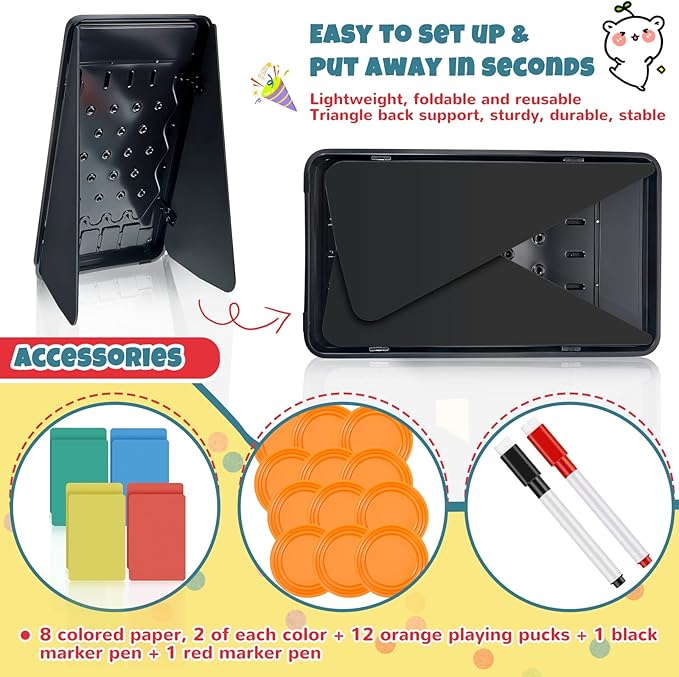 25 x 14 Inch Prize Drop Board Foldable Stand Disk Drop Board Game Customizable 4 Slots with 12 Pucks 8 Colored Paper and 2 Marker for Carnival Tradeshow Party (25 x 14 Inch)