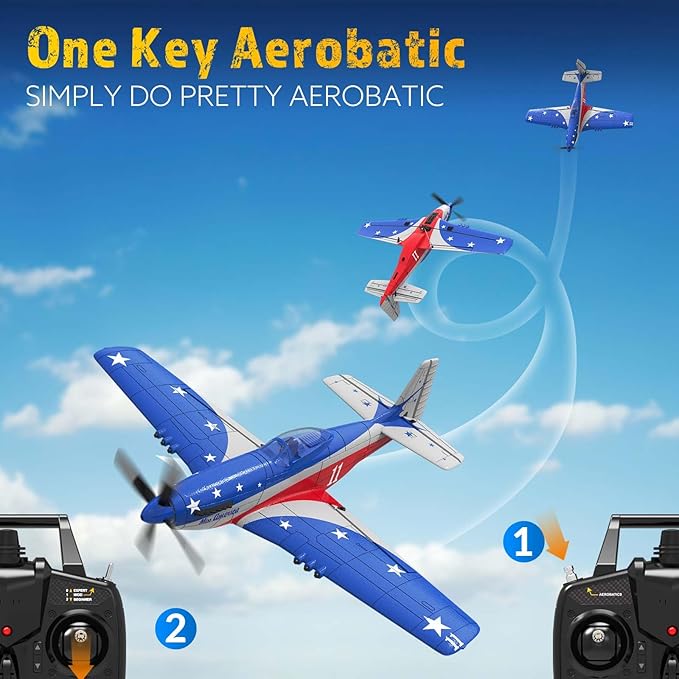 P51 Mustang RC Plane 4 Channel - 2.4G Remote Control Airplane for Adults with 3 Flight Modes to Learn RTF RC Airplane with X-Pilot Stabilization &amp One-Key Aerobatics for Beginners