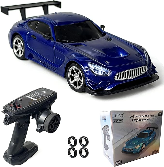 LDRC LD4301 1:43 Scale RC Drift Mini Car 2.4G Remote Control Car with Alloy Shell Built-in Gyroscope Mini Desktop Racing Vehicle for Indoor/Outdoor Play (Blue)