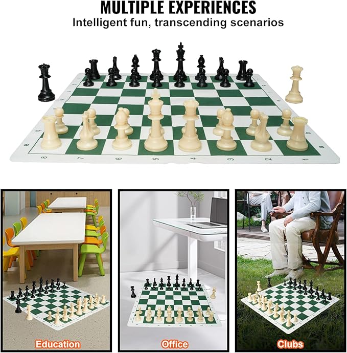 VEVOR Tournament Chess Set 20 Inch Roll-Up Beginner Chess Board Foldable Silicone Chess Game with Plastic Weighted Chess Pieces &amp Storage Bag Portable Travel Chess Board Gift for Adult Kid Fami