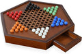 15 Large Upgraded Wooden Chinese Checkers Game Board – Premium 16mm Glass Marbles (60 + 12 Extras) Easy Grip Storage Drawer Ideal Multi-Player Puzzle Game for 2-6 Players