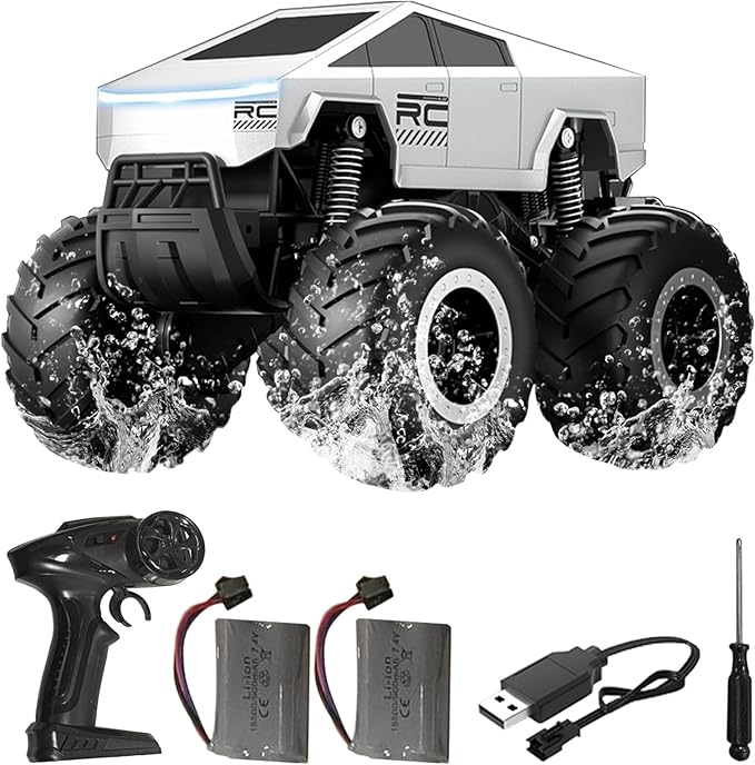 1:16 Cybertruck Remote Control Car 2.4 GHz 4WD Amphibious Off-Road Pick-up Truck with LED Light Waterproof Monster Truck Hobby RC Cars Toys for Teen Adults