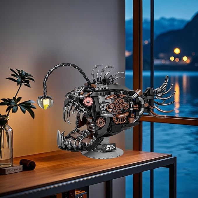 Mechanical Angler Fish Building Block Set - STEM Toys for Boys &amp Girls 8-14+ Deep Sea Ocean Creature Kit Home/Office Decor with Light Great Gift for Kids &amp Adults(1038+Pieces)