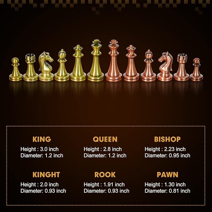 LuckyWish Staunton Weighted Metal Chess Pieces Chessmen with 2.6 Inch King Felted 2 Extra Queens Chess Pieces Only No Board