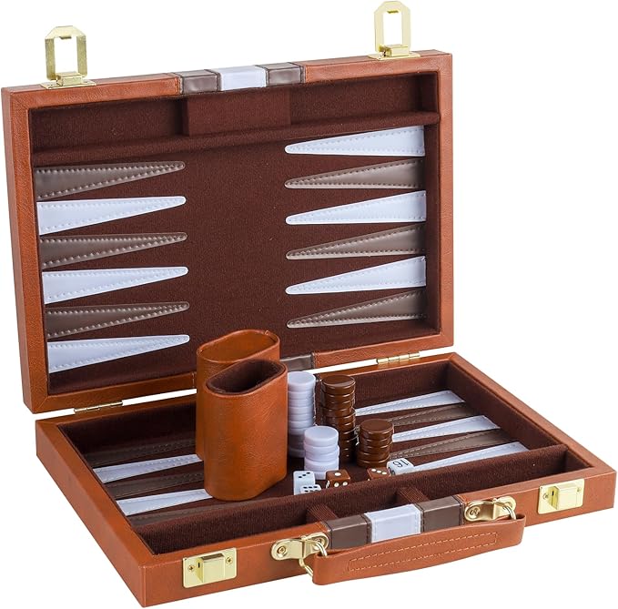 Backgammon Set 2 Players Classic Backgammon Sets for Adults Board Game with PU Leather Case Portable and Travel Backgammon Set (Brown 11inch)