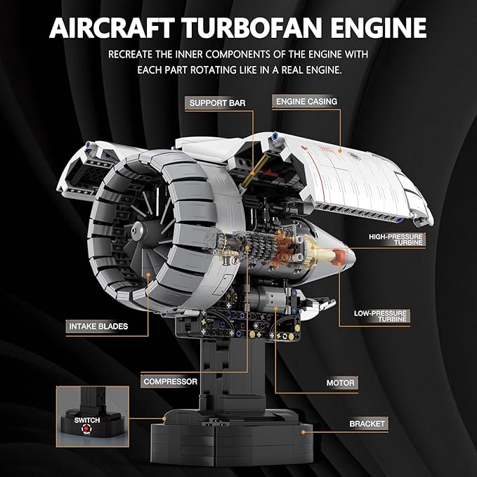 HIGH GODO Aircraft Engine Building Kit That Works Aircraft Turbofan Engine Model Kit with Motor Build Your Own Engine Kit STEM Project for Teens Adults 14+ (1786 PCS)