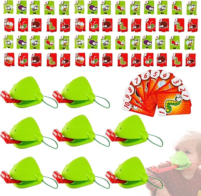 Chameleon Tongue Shooting Game Frog Mask with Blow Tongue Multiplayer Party Game Fun and Engaging Family Board Games Quick Reflexes and Precision Skill Challenge with Insect Cardboard (8 Sets)